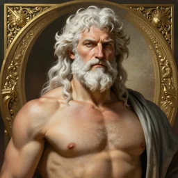 painted portrait of rugged zeus greek god, white hair masculine mature [ ruggedly handsome ], upper body, [ beefy ] torso fantasy opulent intricate elegant highly detailed digital painting, artstation, concept art, smooth, portrait lighting sharp focus illustration art by gaston bussiere craig mullins alphonse mucha greg rutkowski