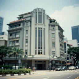 brutalist Singapore, depth of field, grainy, retrofuturism