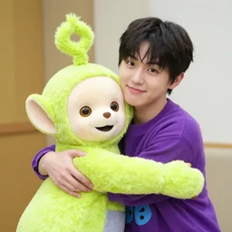 yoon suk - yeol hugging a teletubby