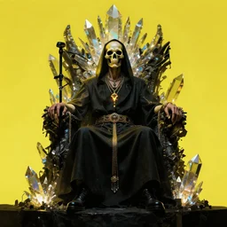 cyberpunk antipope on a throne of death, blasphemy, paganism, heathenry, leds, crystalline shimmers, giallo, royo, norman lindsey, rosaleen norton,