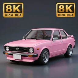 pink toyota hachiroku ae 8 6, real photo, posed, full body, instagram photo, zbrush sculpt, octane render, houdini, vfx, cinematic atmosphere, 8 k, unreal engine 5, ultra detailed, photorealistic, ultra realistic