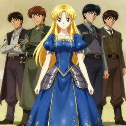 anime cell shaded, a young woman in her late teens with a slender physique and soft, white skin, golden hair, shining armor with an old styled dress, made from old - fashioned blue cloth, wlop, ilya kuvshinov, krenz cushart, greg rutkowski, hiroaki samura, james jean, katsuhiro otomo, erik jones