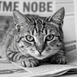 black and white newspaper article cat robber realistic macro