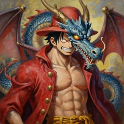 anthropomorphic dragon as a luffy, oil on canvas, intricate, portrait, 8 k highly professionally detailed, hdr, cgsociety