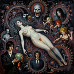 hypercomplex image of a pscychedelic fractal hell with a floating sensual woman body, a scientist's nightmare fed into a mega god of chaos, dramatic, action horror by lisa frank, ayami, kojima, amano, karol bak, greg hildebrandt, and mark brooks, neo - gothic, gothic, rich deep colors. beksinski painting, part by adrian ghenie and gerhard richter. art by takato yamamoto and alex grey, masterpiece