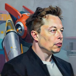 greg manchess portrait painting of elon musk with jet engine as overwatch character, medium shot, asymmetrical, profile picture, organic painting, rainy day, matte painting, bold shapes, hard edges, street art, trending on artstation, by huang guangjian and gil elvgren and sachin teng
