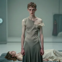 beaten by life, a young peren, cornered like an animal, stands in with his fists waiting for a nap, with blue eyes and rage in his eyes, by vivienne westwood, by jean paul gaultier, sad motif, by david fincher, dramatic, soft colors, futuristic, 8 k