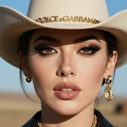 dolce & gabbana campaign featuring jar jar binks as a female cowgirl, long eyeslashes, huge juicy lips, big seductive eyes, unprocessed colors, # nofilter, realistic vfx simulation
