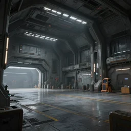matte painting, digital painting, high quality, unreal engine 5, a sci fi hangar