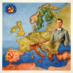 soviet propaganda poster of the european union, socialist realism. by alexander zelensky, viktor deni, havrylo pustoviyt