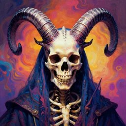 a psychedelic portrait of omin dran skeletal mind flayer psion aries skull politician, vibrant color scheme, highly detailed, in the style of romanticism, cinematic, artstation, moebius, greg rutkowski