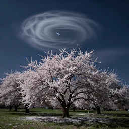 is like a spring gale, come up in the night, blowing open the petals of ten thousand peartrees, atmospheric perspective, altostratus clouds, planets, cinematic, 3 5 mm lens, anamorphic lens flare, photographic, octane render, cinematography by roger deakins, in the style of ansel adams