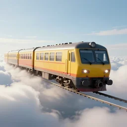 train vagon flying through the clouds, digital art