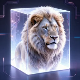 aesthetic portrait commission of a of a male fully furry anthro lion, solid cube of light, hard edges, product render retro - futuristic poster scifi, lasers and neon circuits, intricate, elegant, highly detailed, digital painting, artstation, concept art, smooth, sharp focus, illustration, dreamlike, art by artgerm