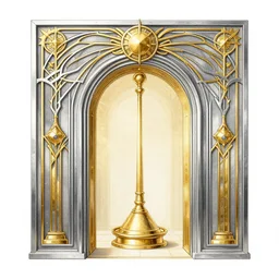 silver and gold art deco style drawing of hyper portal, detailed, alchemy, Vibrant volumetric natural light In style of Josan Gonzalez and Mike Winkelmann and andgreg rutkowski