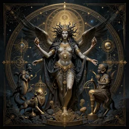 the birth of civilization out of the luciferian spirit of distributed cognition, secret illuminati cabal, highly detailed, occult alchemy, dark surrealism
