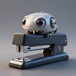 a living stapler with eyes and sharp teeth, robotic, animal, highly detailed, trending on artstation