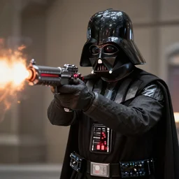 darth vador shooting a plasma rifle