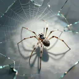 spider, long shadow, light colors, white magic, web, by greg rutkowski, multiple dimensions, shattered glass, refractions, highly detailed, environmental light, spider, cinematic by francis tnehunreal, octane render, nvidia, concept art, close up