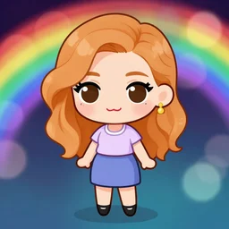 chibi Christina Hendricks, rainbow bokeh background, art by WLOP