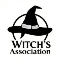 intergalatic witch\'s association logo, vector art, wiccan, clean lines, background = white, logo = black lines, witch\'s hat, svg, professional, vector graphics