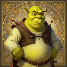 shrek, dressed as a wizard, yellow, deep focus, d & d, fantasy, intricate, elegant, highly detailed, digital painting, artstation, concept art, matte, sharp, illustration, hearthstone, art by artgerm and greg rutkowski and alphonse mucha