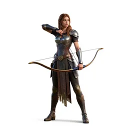 artemis with bow, detailed 3d character render, full body, standing, isolated on a pure white background, centered, whole figure in frame, sharp focus, studio lighting