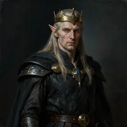 A dark, brooding painting of an Elven King, hyperrealistic, high-quality, professional, dramatic lighting, extremely high detail, trending on artstation