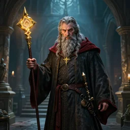 highly detailed, hyper realistic wizard with a dungeon background by wizardofbarge