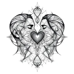 1 px ink art by santiago calatrava, perfectly centered symmetrical balanced male and female portrait of man and woman in love sharing one heart. high coherence ; fractal geometrical 8 k ultra hd