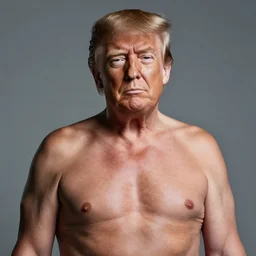 a photo of a shirtless, muscular, handsome donald trump. professional photo shoot, 5 0 mm lens, f 1. 8.