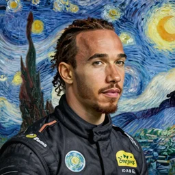 portrait of a singular Lewis Hamilton by Van Gogh