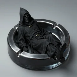 a grim reaper lying inside an ashtray, very detailed, perfect composition, perfect lighting, 4 k, jacques - laurent agasse, tim white, artgerm