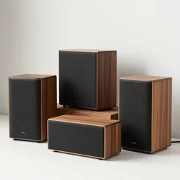 a set of sonos speakers made of polished wood