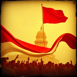 an independence day of indonesia 1 9 4 5, photo realistic, patriotic, hyper realistic, super detailed, old photo, grain, noise, scratch, 1 6 mm, fire