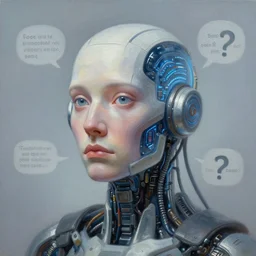 professional painting of conscious supercomputer with face answers humankind questions, trending on artstation, cyberpunk, sci - fi, futuristic, by greg rutkowski and maciej kuciara, high quality
