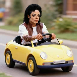 michael jackson driving a little tikes cozy coupe, movie still, from the new jumanji movie, 8 k, realistic