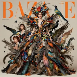 pretty model with birds and feathers : : by martine johanna and simon stalenhag and chie yoshii and casey weldon and wlop : : ornate, dynamic, particulate, rich colors, intricate, elegant, highly detailed, vogue, harper's bazaar art, fashion magazine, smooth, sharp focus, 8 k, octane render