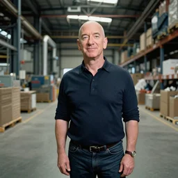 jeffrey bezos in an industrial warehouse by yusuke murata