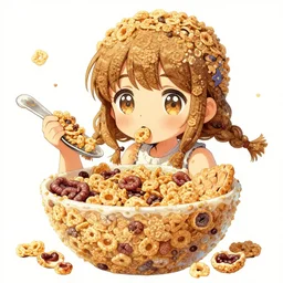 cereal-chan, girl made out of cereal, intricate detail, character illustration by tatsuki fujimoto