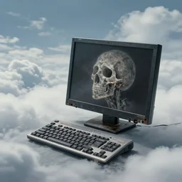 a computer that has died and its computer soul is fading into heaven