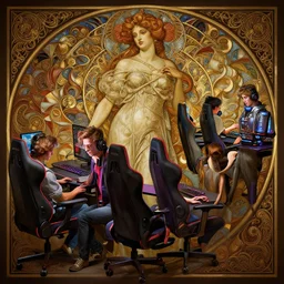 angles playing Esports, intricate, highly detailed, digital painting, artstation, concept art, smooth, sharp focus, illustration, Unreal Engine 5, 8K, art by artgerm and greg rutkowski and alphonse mucha