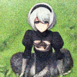 beautiful anime scenery with 2B from the Nier Automata series sitting in the grass beautifully detailed face High-Res