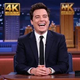jimmy fallon laughing so hard his jaws unhinge from his face, the tonight show, 4 k, 8 k, photorealistic