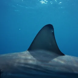 a sea with shark fins