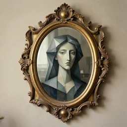 A magic mirror on the wall, digital art, detailed, fancy, shaded, cubism, 8k, trending on Artstation