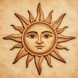 engraving of the sun in selknam style