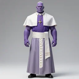 thanos is the pope, purple skin, josh brolin, clerical clothes, full body shot, realistic, highly detailed