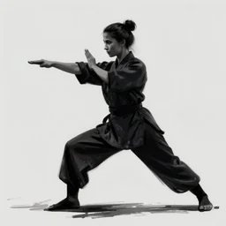 vector image of a female figure posing as a martial artist, beuatiful, dark figure, brushstrokes, by ismail inceoglu, extremely detailed, 8 k
