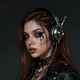 aaliyah, steampunk, darkwave, darksynth, concept headshot art, sharp, digital matte painting, art by luis royo, greg rutkowski, wlop, dramatic lighting, trending on artstation